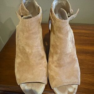 Via Spiga Tan Suede Peep-Toe Sandals